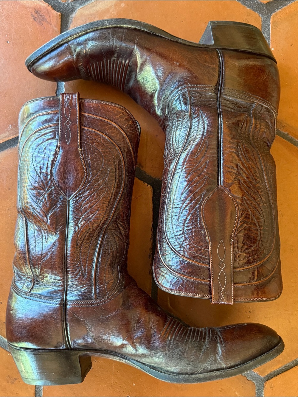 Lucchese Seville Leather Cowboy Boots 2083ZZ San Antonio Goat Skin Mens SZ 13 A